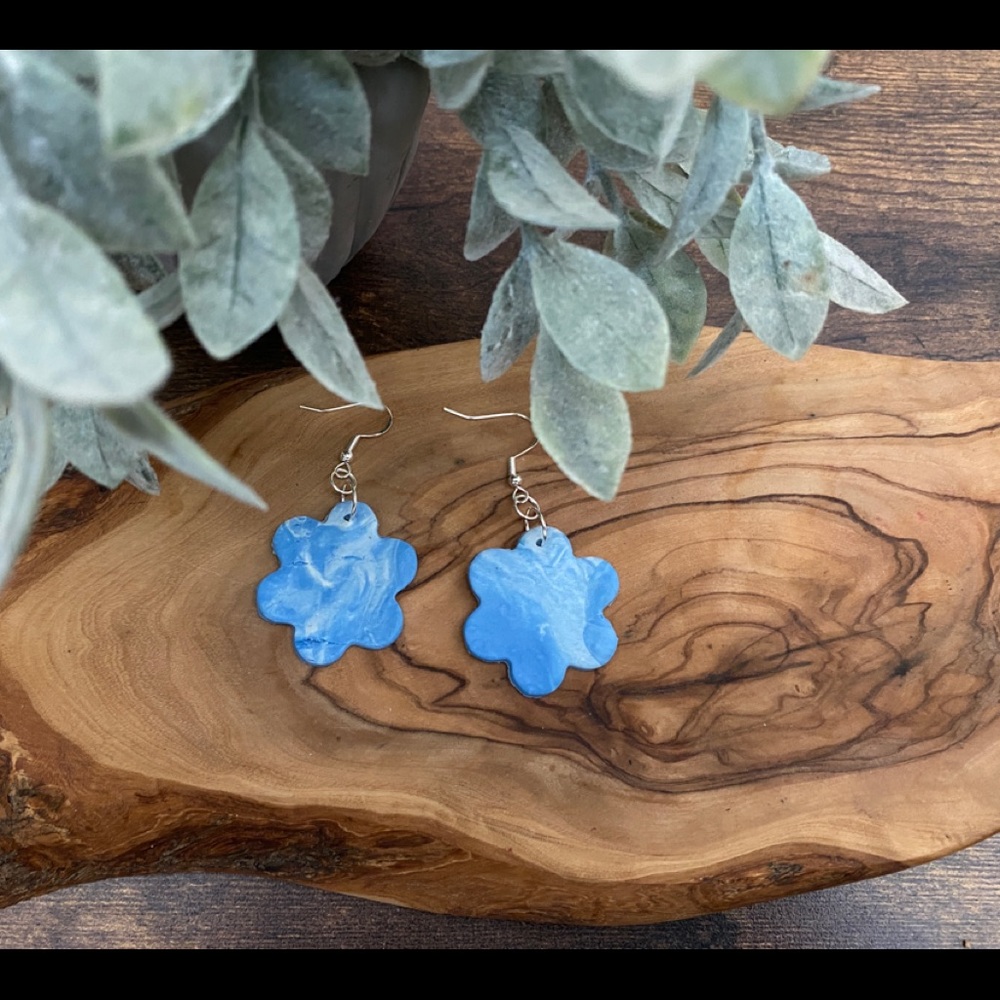 Handmade Abstract Cloud Polymer Clay Hook Earrings - Picture 2 of 5